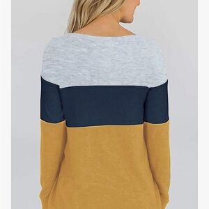 Color Block Sweater in Gray, Navy, and Mustard